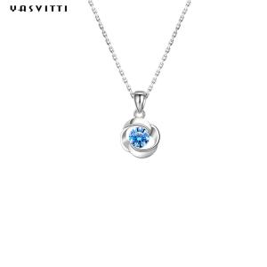Quality Luxury Geometric Sterling Silver Necklace Blue Topaz Stone Pendant Necklaces Jewelry​ wholesale