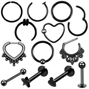 Quality Steel Black Seamless Hinged Nose Hoop Septum Clicker Piercings Heart Star Lip Labret Ring Ear Cartilage Tragus Sexy Jewe wholesale