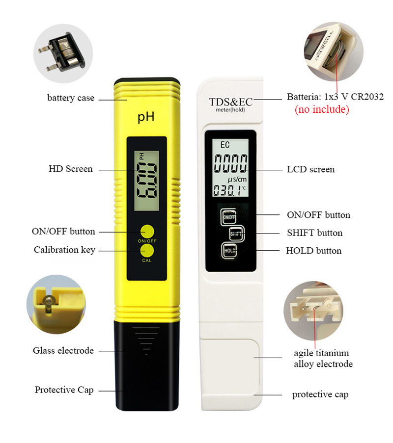 Measuring Range pH 0-14 TDS 0-9990ppm EC 0-9990us/cm Meter for Aquarium RO System Lab