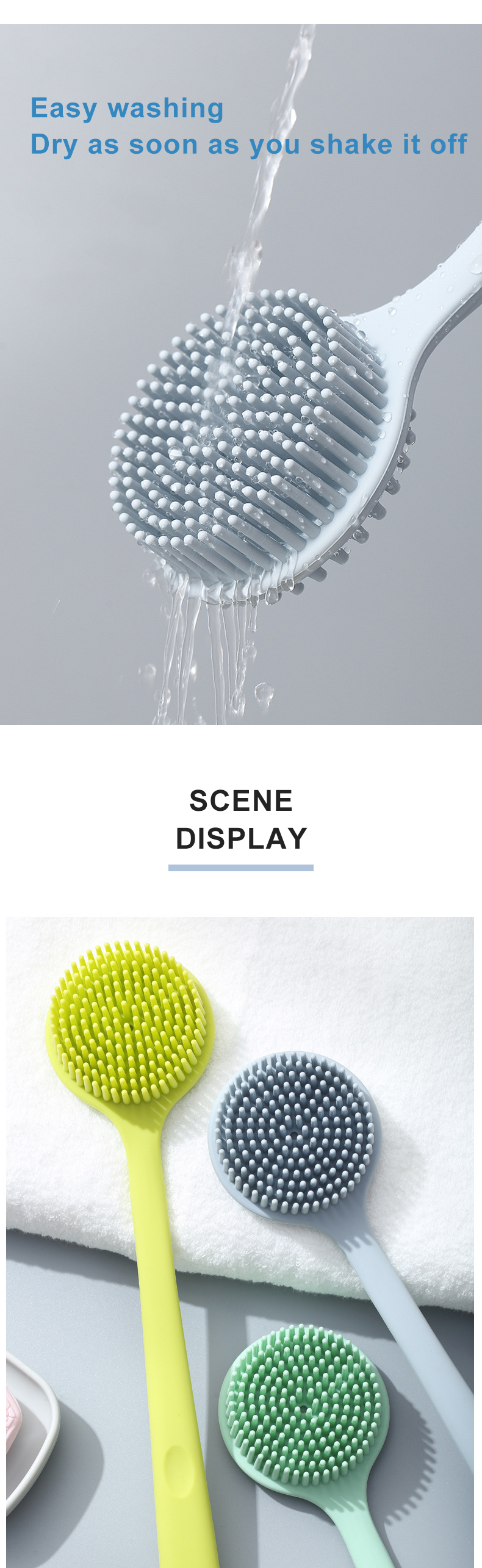 Non Slip Colorful Soft Bristle Massage Silicone Shower Brush