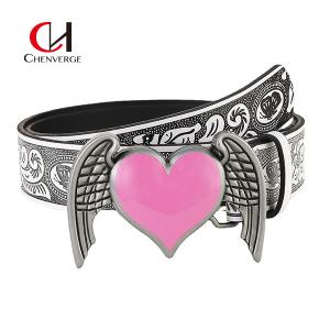 Quality Fashion Pink Love Ladies Leather Belt For Engraved Pattern wholesale