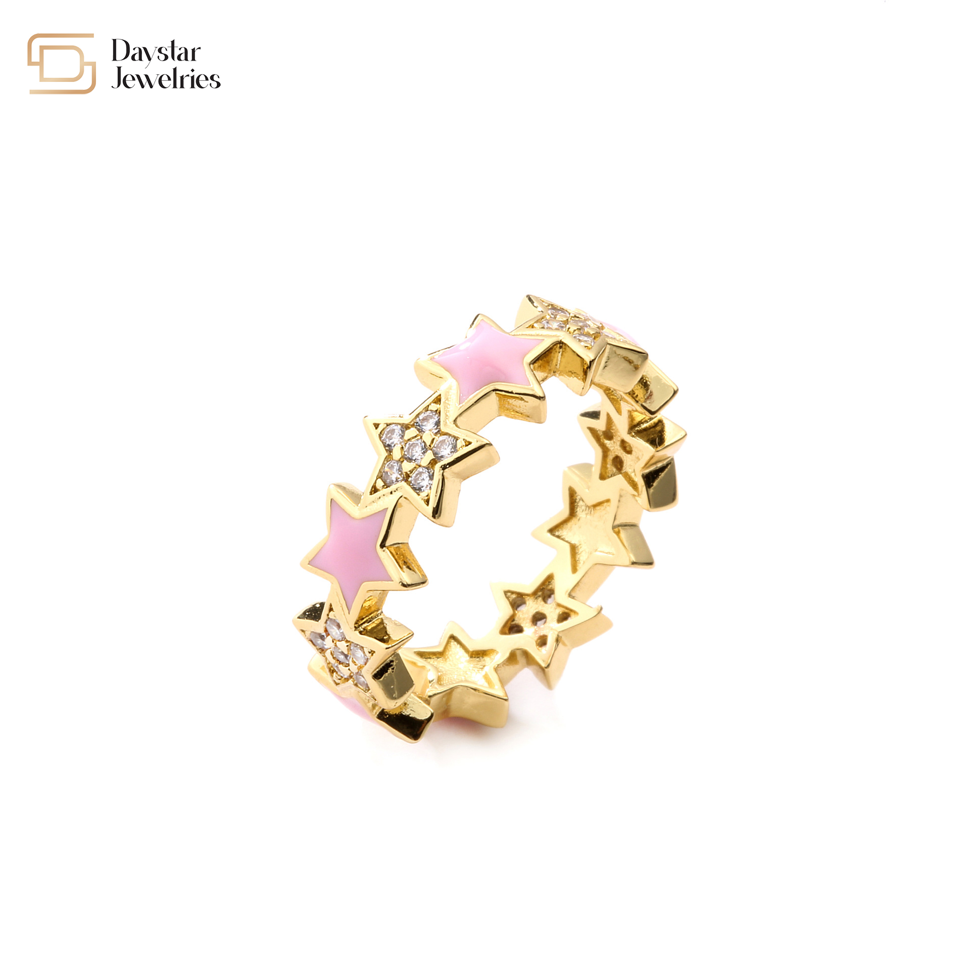 Gold Plated Zircon Diamond Star Rings Colorful Enamel Pentagram Adjustable Open