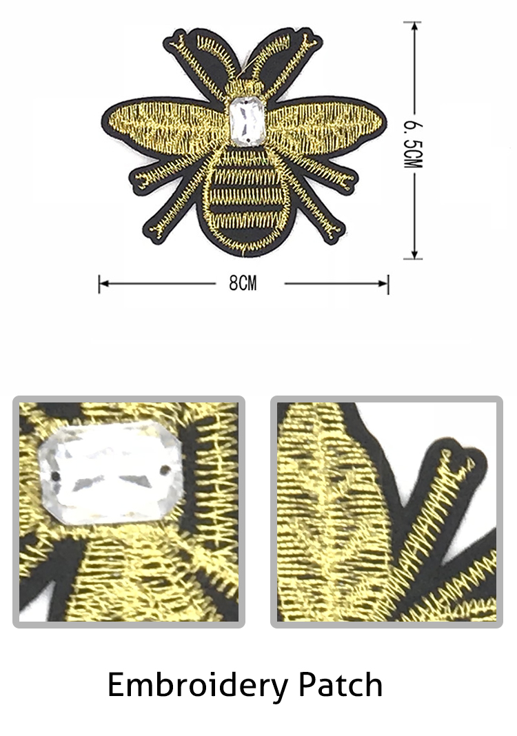 Ironed Small Size Bee Embroidered Patch , Sewn Embroidered Patches For Clothes