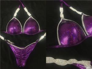 Quality Purple Color NPC Bikini Competition Suits Customized Size Fit Hips 34&quot; - 37&quot; wholesale