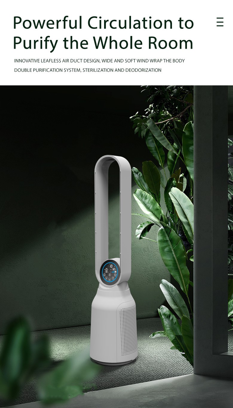 Multifunctional Smart 2 in 1 Home Air Filter Whole house HEPA Filter Leafless Air Purifier Standing Fan Tower Fan