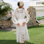 Maxi Ladies Lace Dresses Lace Up Shirt Dress Contrast Guipure Lantern Puff