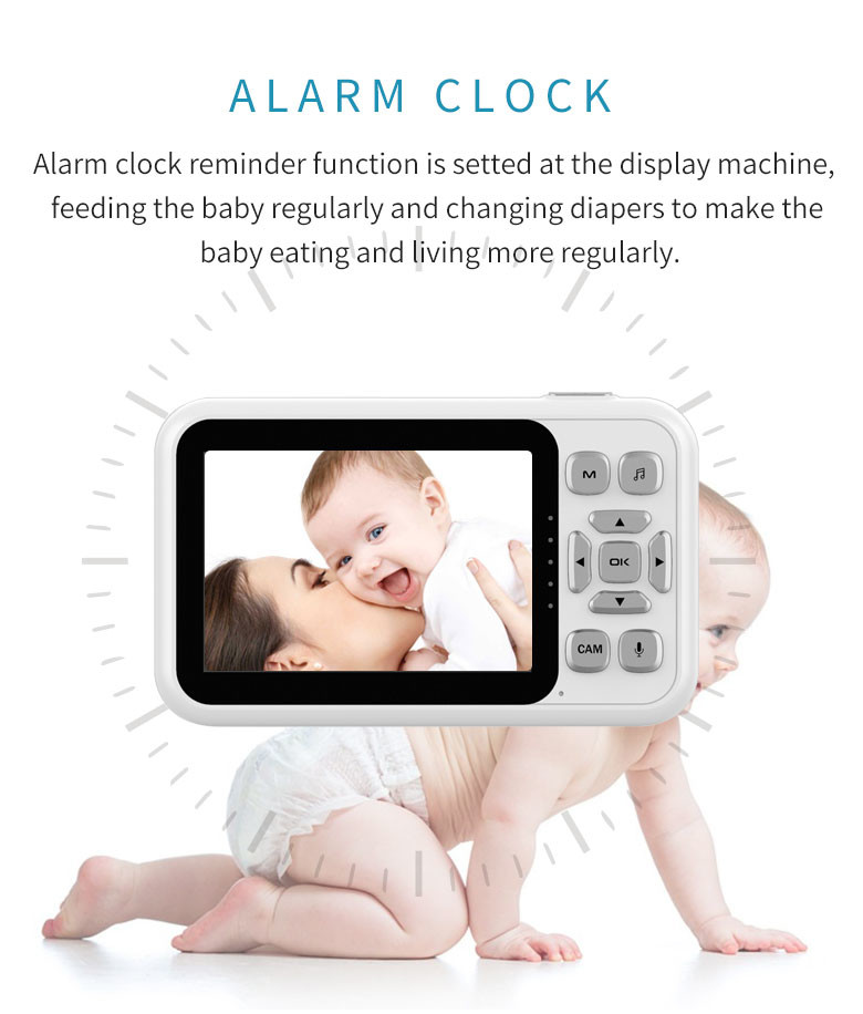 3.5" 720P Baby Monitor Cry Warning Temperature Test Alarm Setting Babyphone