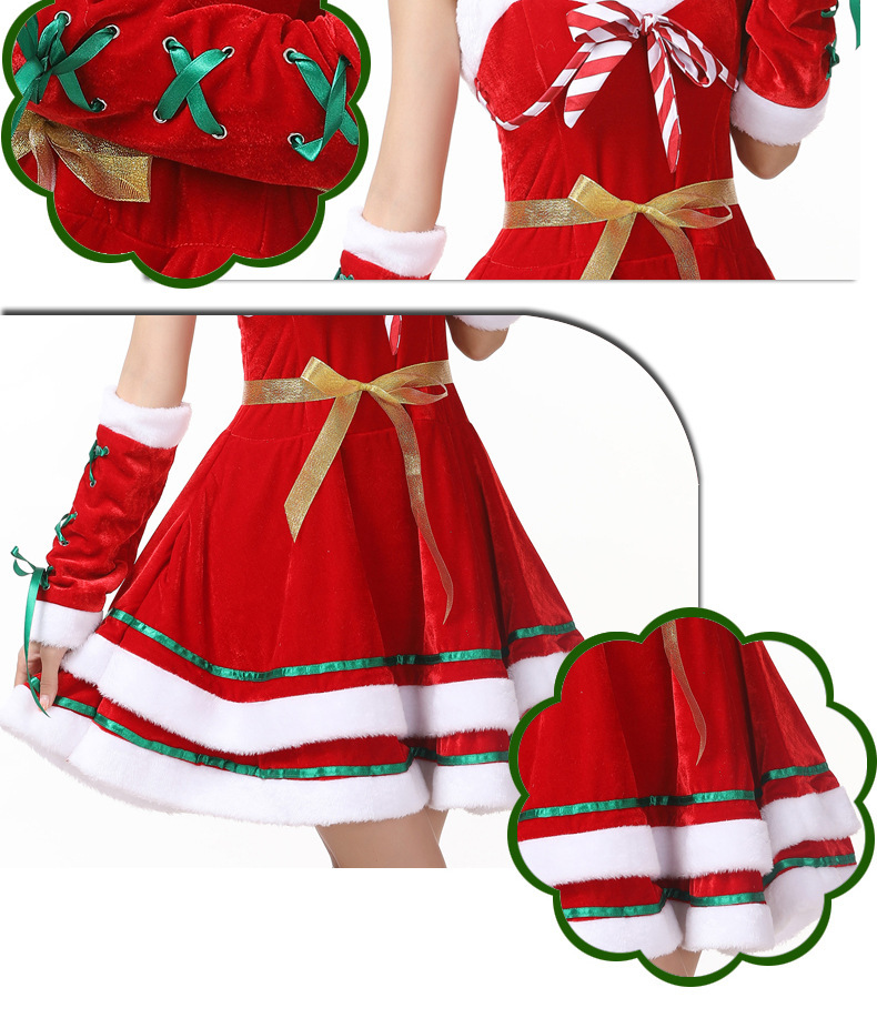 Age Group Adults Christmas Dress Pleuche Red Green with Accessories Performance Wear Type