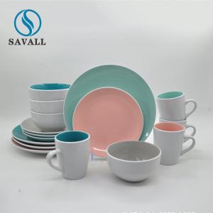 Quality Pink Green Craftsman Ceramic Dinnerware Sets 16 Piece Dinner Set wholesale