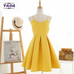 Quality Korean style summer yellow spaghetti strap short umbrella ladies elegant dress cotton women dresses in cheap price wholesale