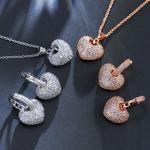Elegant Leaf Shape Heart-Shaped Party Earrings and Necklace CZ Gold Plated