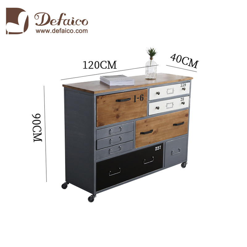 Wood Drawer Retro Shipping Container Table Iron Frame Cabinet With Casters