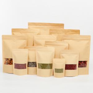 Quality kraft paper bag for nut Kraft standing zipper bag transparent window wholesale