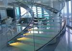 Solid Wood Apartment Stairs Carbon Steel Beam With Clear Tempered Glass Railing