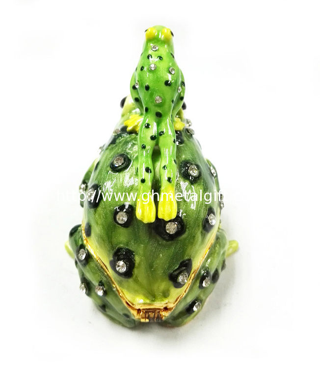 Golden plated enamel fashion frog pewter box macaron trinket box frog Mum and baby trinket box
