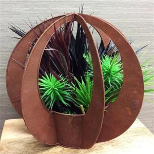 Quality Large Outdoor Decorative Rusty Metal Corten Steel Garen Blade Ball Flower Pot wholesale