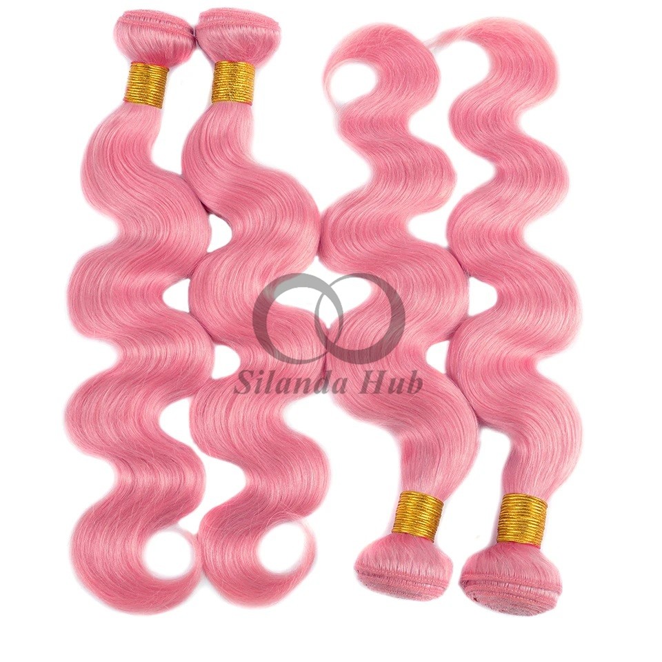 Pink Body Wave Remy Human Hair Bundles Sew In Weave Bundles Brazilian Bundle Deals