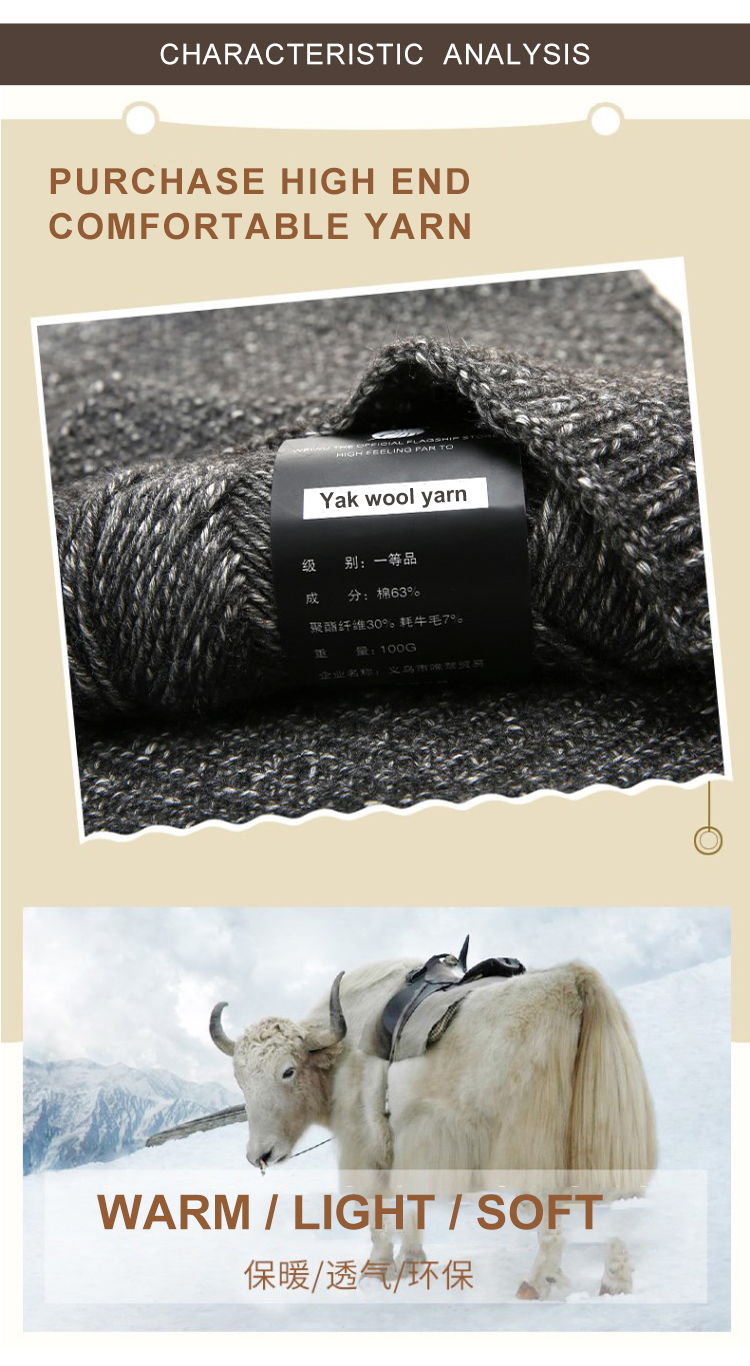 Menlange Grey 1/3NM Chunky Acrylic Wool Yarn YAK Hair 1ends 3GG For Machine Knitting