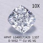 1.55 Ct D VVS2 VG Lab Grown Diamond Jewelry HPHT Square Cushion Cut Diamond