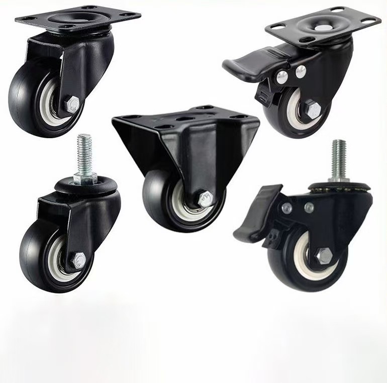 50MM Black PP Furniture Castors Wheels Swivel Industrial Caster Wheels With Brake