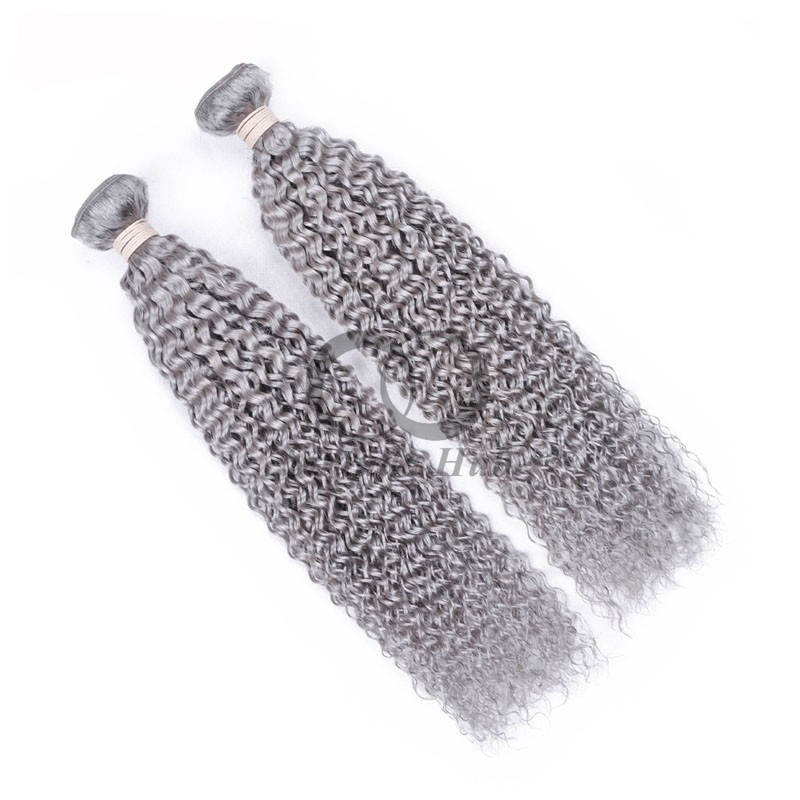Grey Kinky Curly Remy Human Hair Bundles Sew In Weave Bundles Brazilian Bundle Deals