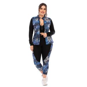 Quality Stand Collar Plus Size 3 Piece Yoga Sets Side Pocket Squat Proof Womens Gym Set wholesale