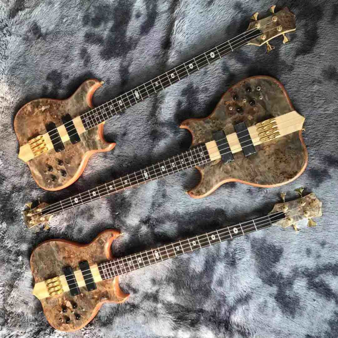 Custom Alembics Grand Style Burst Maple Top 4 Strings Neck Through Body Electric Bass Guitar