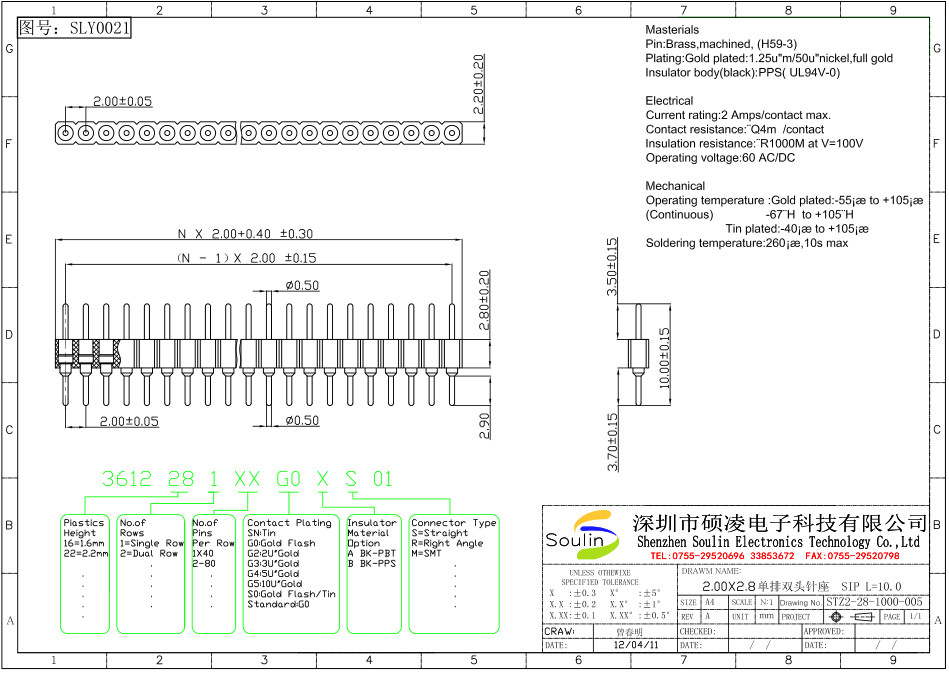 Black PCB 40 Pin Right Angle Header 2.0mm Pitch Single Row
