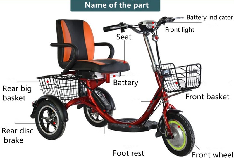 Power Supply Lithium Battery Electric Tricycle for Handicapped 2018 Foldable NO 48V 250W
