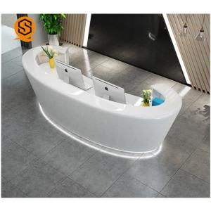 Quality Oval Curve Semicircle Modern Hotel Reception Counter Solid Surface 2 Person Reception Workstation wholesale