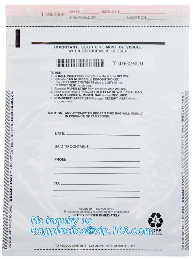 Opaque Tamper Evident Sealing Plastic Bank Money Steb Security Bag / Custom Self Adhesive Plastic Courier Bag, bagease
