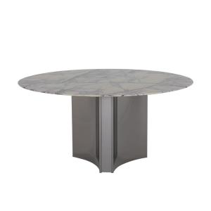 China Silver Marble Top Round Dining Table Stainless Steel Legs For Restaurant on sale