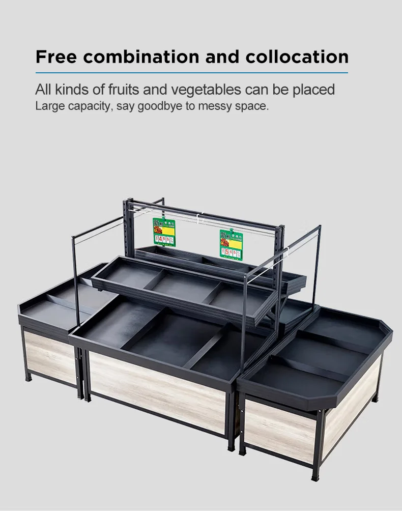 Metal Supermarket Fruit And Vegetables Shelves 2 Layers Display Rack
