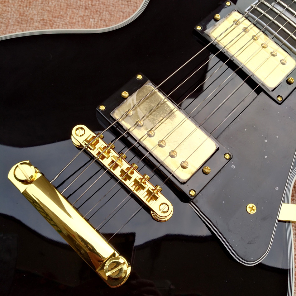 LP Custom Shop Black Color Electric Guitar EBONY Fretboard Binding frets Golden Hardware