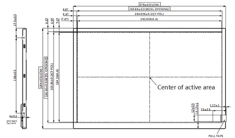 GV121WXM-N80 12.1 Inch Industrial / Medical TFT Display 1280x800 LVDS 450 Nits For HMI