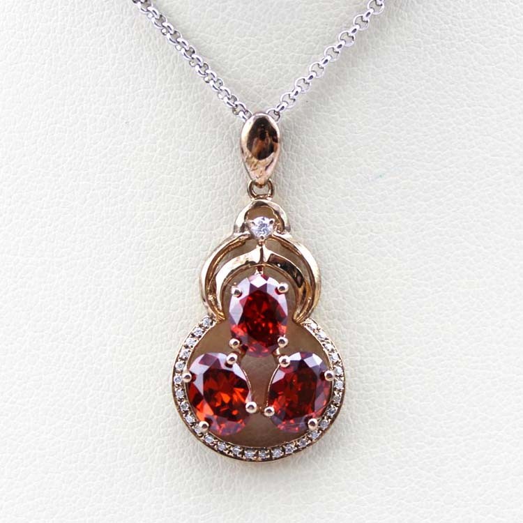 925 Silver Three Stones Green Clear Cubic Zircon Pendant Necklace (PSJ0377)