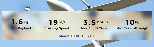 1.6KG Payload Auto Follow Camera Drone 30X Zoom VTOL Fixed Wing Aircraft HXCETUS-240