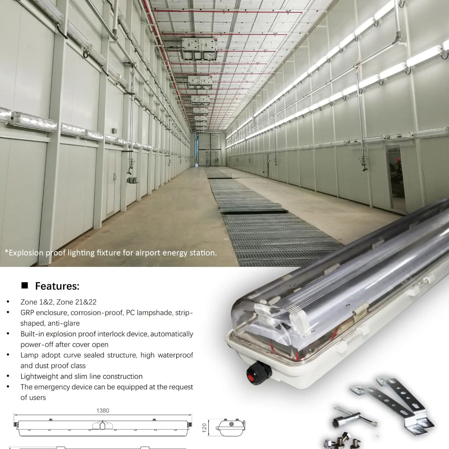 220v 100lm/W 54w Explosion Proof Linear Light