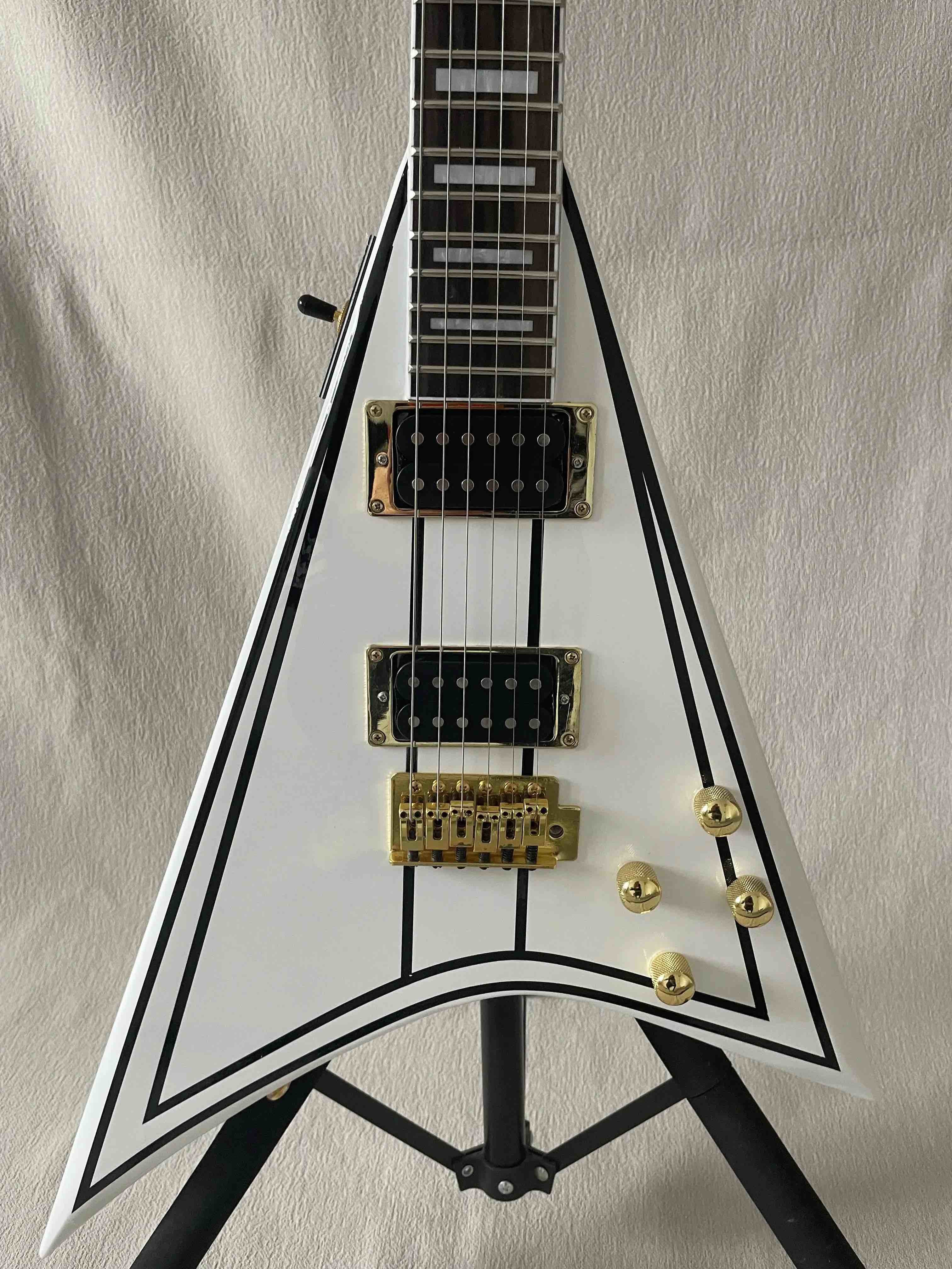 White V Shape Electric Guitar Solid Body HH Pickup Gold Hardware