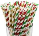 196.85mm Disposable Party Tableware Striped 10mm Christmas Paper Straws