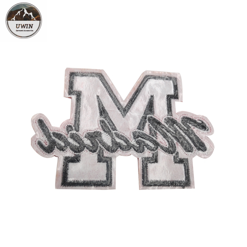 M Letter Embroidered Sports Patches Red / Black Customized Size With Felt Bottom