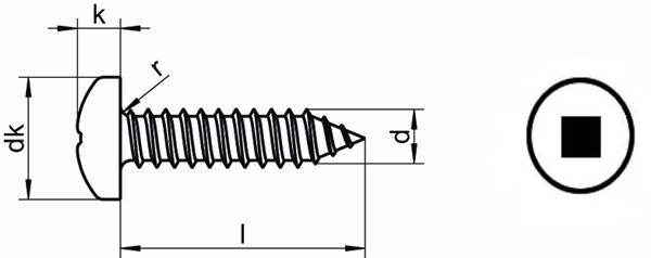Pan Square Robertson Drive Head Self Tapping Screws A2 SS 304 Stainless Steel DIN7981-C