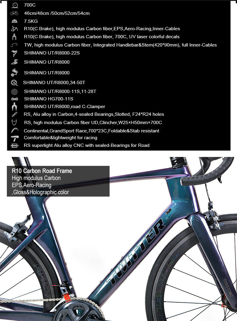 Carbon Wheels 700C Carbon Fiber Road Bike Ultegra R8000 Road Bicycle