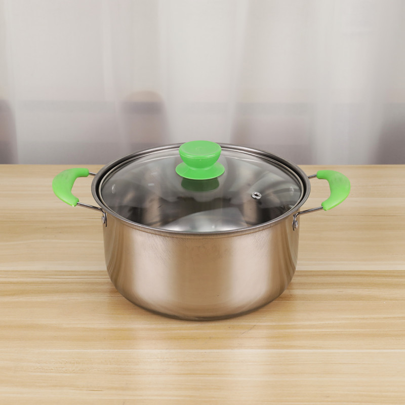 Quality Stainless Steel 5pcs Cookware Set Soup Pot for Cooking with Green Handle