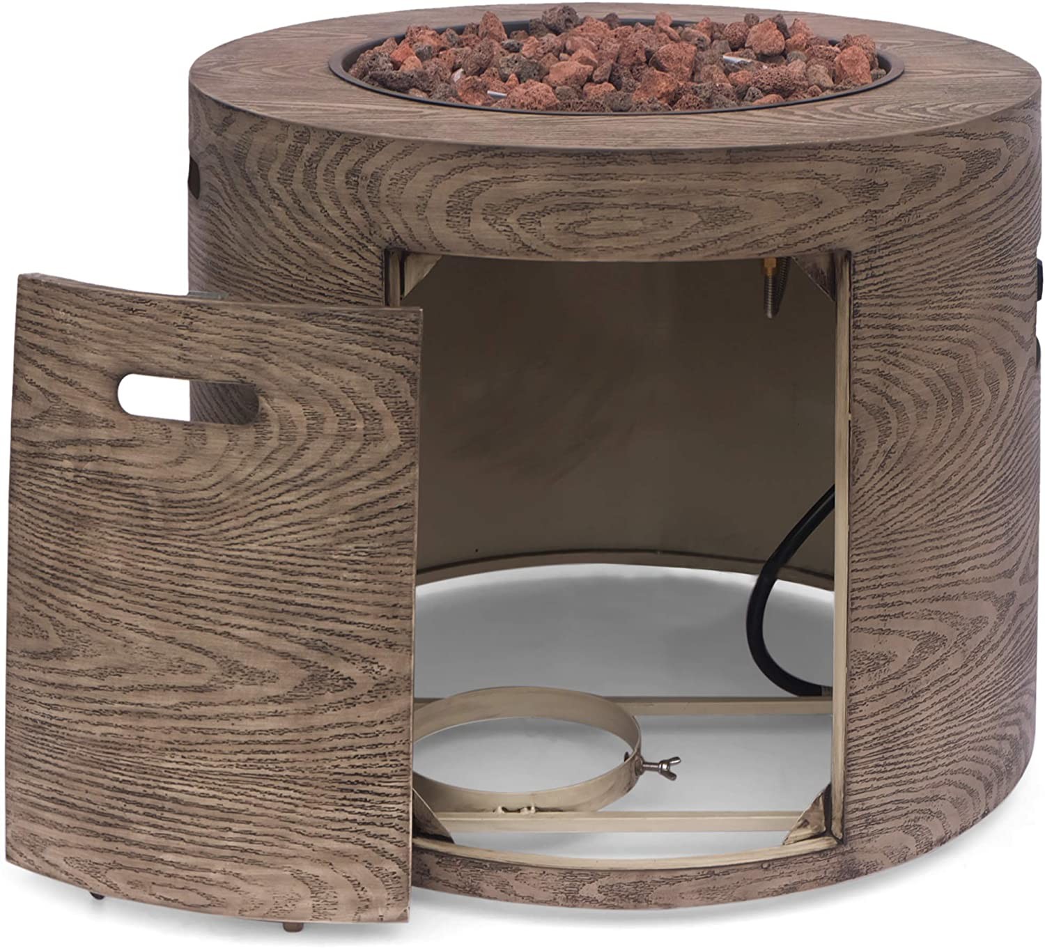 Outdoor Brazier Stocked Propane Gas Fire Pit Wood Pattern Brown
