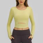 Sports Yoga Long Sleeve Shirts Breathable Short Crop Tops With Pad