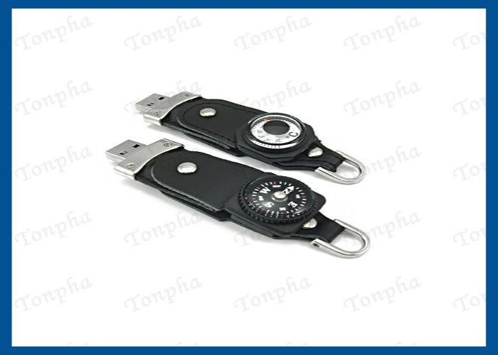 Customized Logo Leather USB Flash Drive Full Capacity With Compass Function