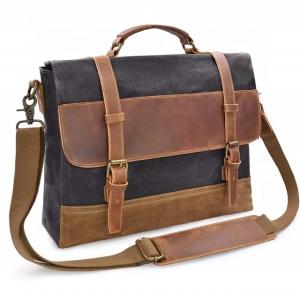 Quality Mens Black Waxed Canvas Messenger Bag Bulk Laptop Travel For School wholesale