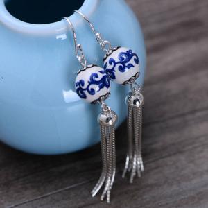 Quality Fashion Ceramic Bead Sterling Silver Tassels Earrings(054268) wholesale