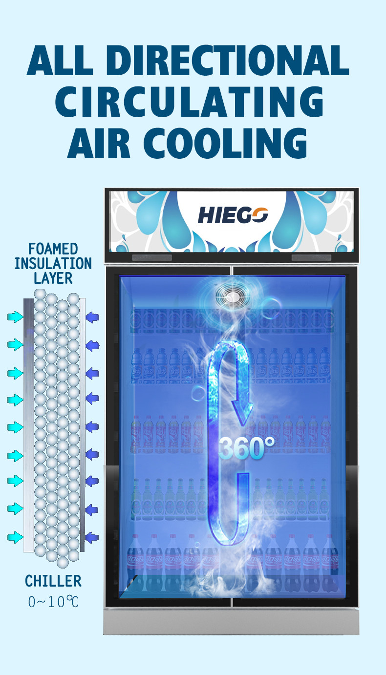 Air Cooling Upright 2 Glass Door Display Chiller 800L Digital Temperature Control